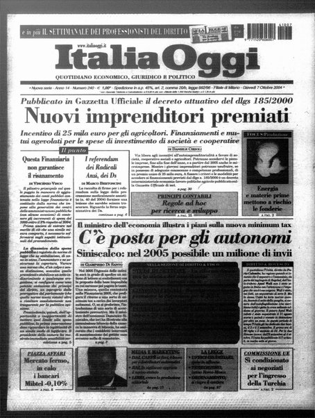 Italia oggi : quotidiano di economia finanza e politica